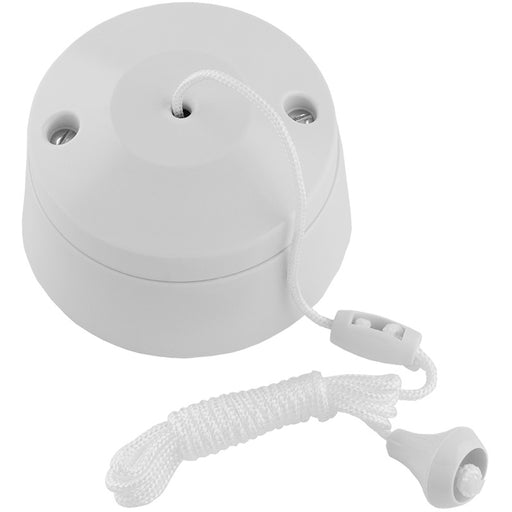 1m Pull Cord Ceiling Switch - 10A 230V - WHITE PLASITC Bathroom Round Rose 2 Way