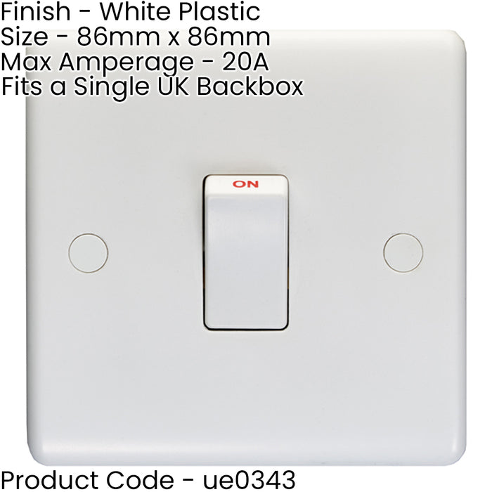 1 Gang Single 20A DP Switch - WHITE PLASTIC Wall Plate Outlet Kitchen Appliance