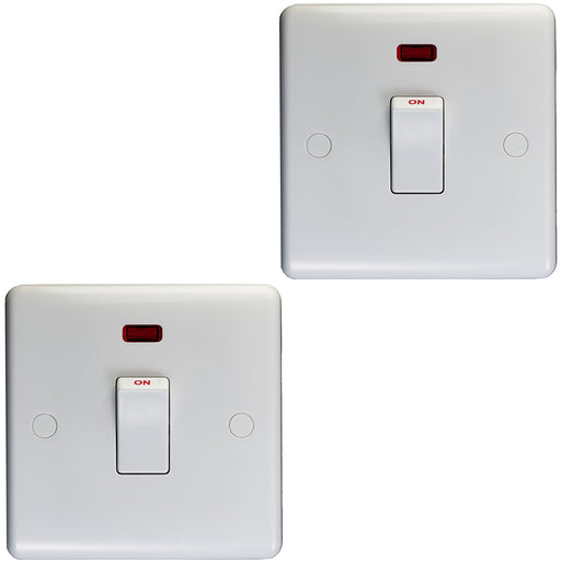 2 PACK 1 Gang Single 20A DP Switch & Neon - WHITE Wall Plate Kitchen Appliance