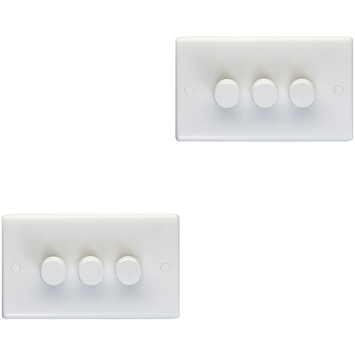 2 PACK 3 Gang Triple 400W LED 2 Way Rotary Dimmer Switch WHITE Dimming Light