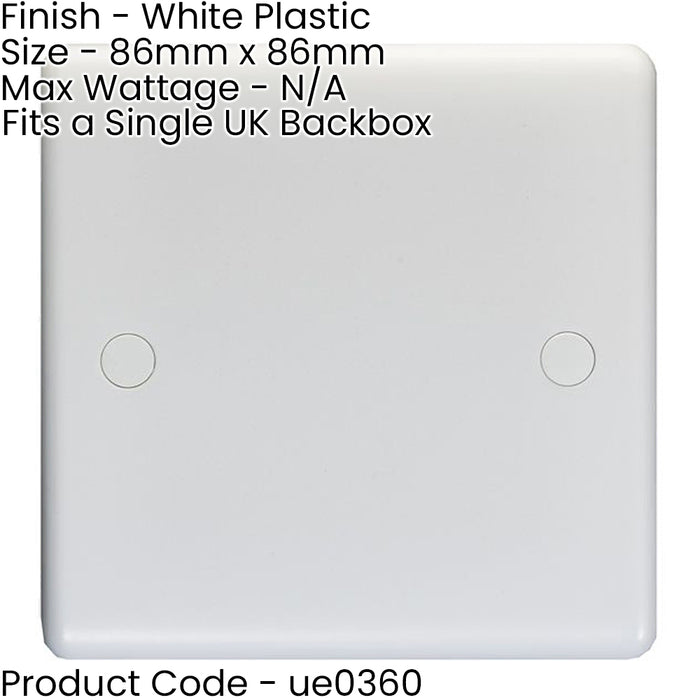2 PACK Single WHITE PLASITC Blanking Plate Round Edged Wall Box Hole Cover Cap