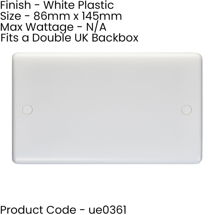 2 PACK Double WHITE PLASITC Blanking Plate Round Edged Wall Box Hole Cover Cap