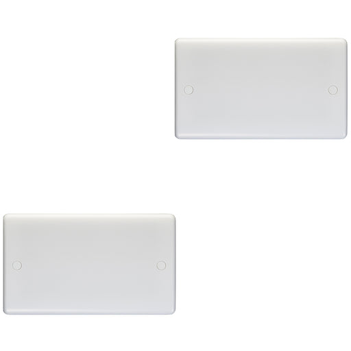 2 PACK Double WHITE PLASITC Blanking Plate Round Edged Wall Box Hole Cover Cap