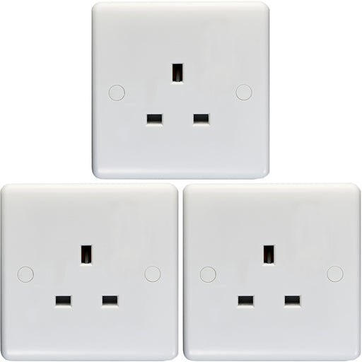 3 PACK 1 Gang Single 13A Unswitched UK Plug Socket - WHITE Wall Power Outlet