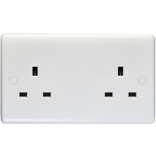 2 Gang Double 13A Unswitched UK Plug Socket - WHITE PLASTIC Wall Power Outlet