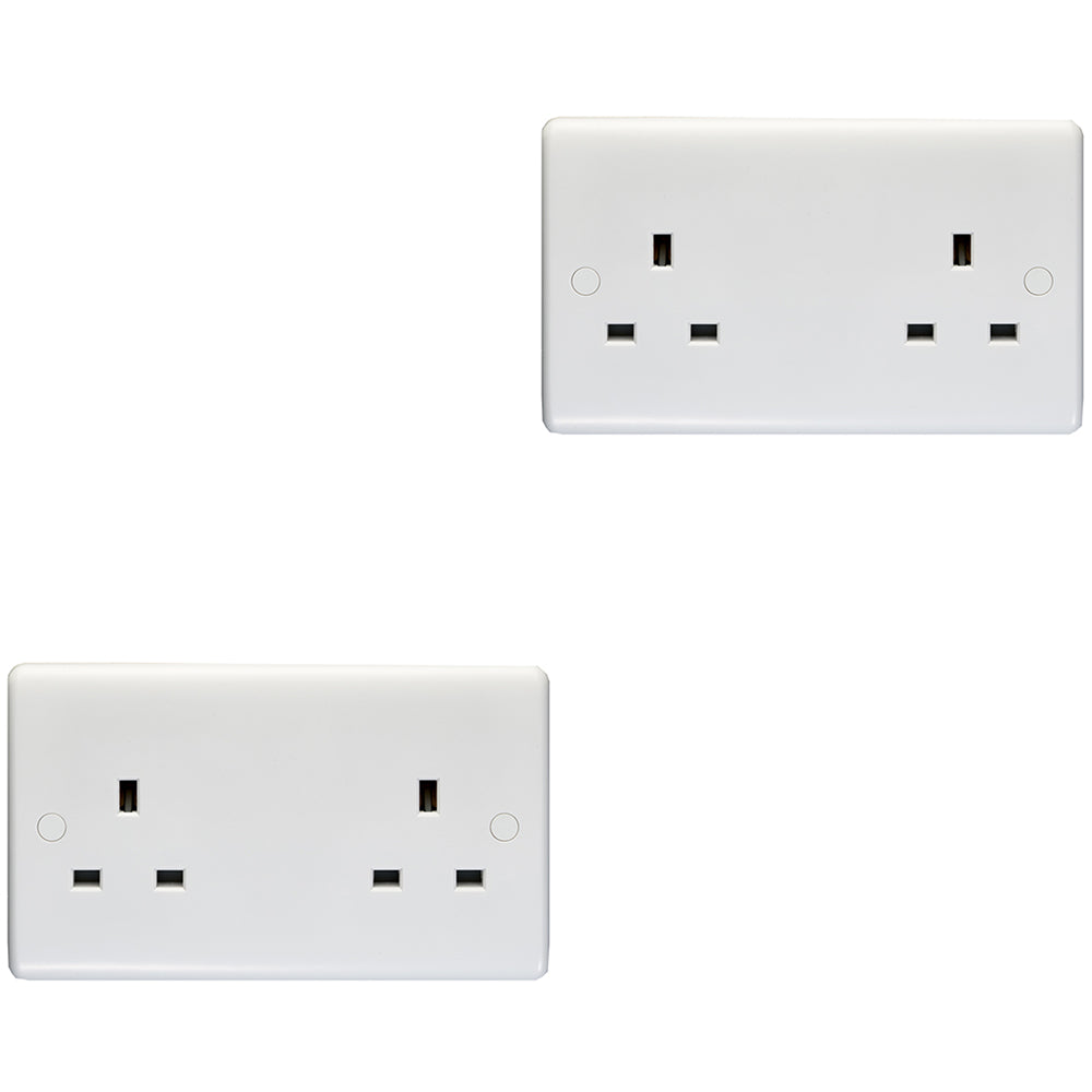 2 PACK 2 Gang Double 13A Unswitched UK Plug Socket - WHITE Wall Power ...