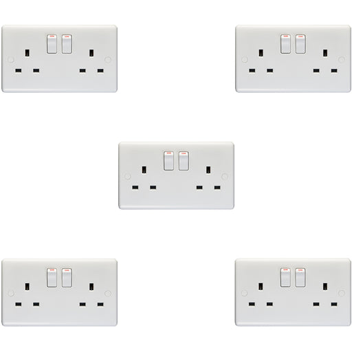 5 PACK 2 Gang Single Pole 13A Switched UK Plug Socket WHITE Double Power Outlet
