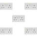 5 PACK 2 Gang Single Pole 13A Switched UK Plug Socket WHITE Double Power Outlet