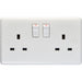 2 Gang Double Pole 13A Switched UK Plug Socket - WHITE PLASTIC Wall Power Outlet