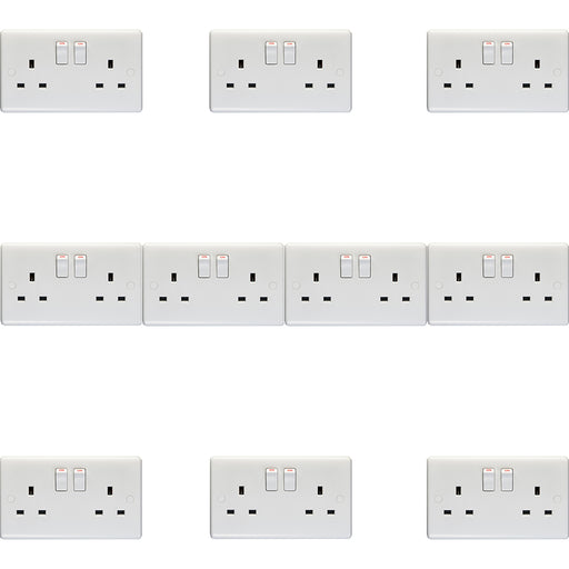 10 PACK 2 Gang Double Pole 13A Switched UK Plug Socket - WHITE Wall Power Outlet