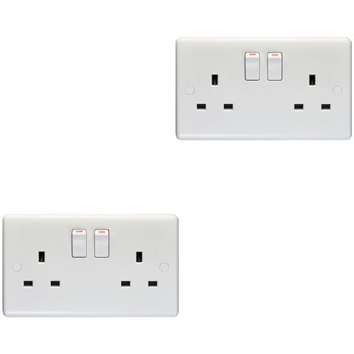2 PACK 2 Gang Double Pole 13A Switched UK Plug Socket - WHITE Wall Power Outlet