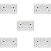 5 PACK 2 Gang Double Pole 13A Switched UK Plug Socket - WHITE Wall Power Outlet