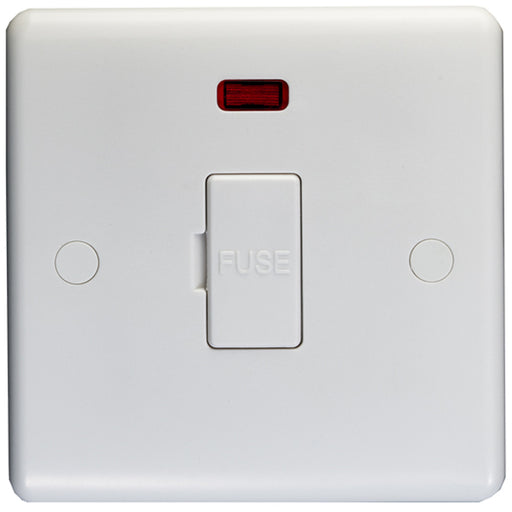 13A Unswitched Fuse Spur & Neon - WHITE PLASTIC Mains Isolation Wall Plate