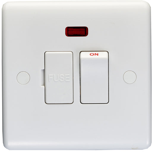 13A Switched Fuse Spur & Neon WHITE PLASTIC Mains Isolation Appliance Wall Plate