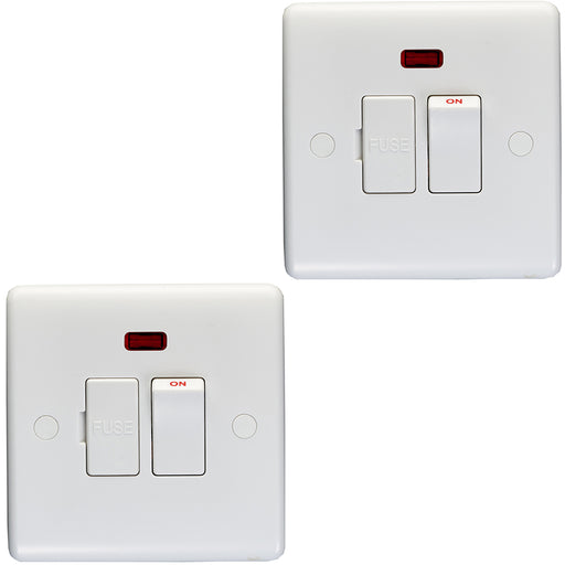 2 PACK 13A Switched Fuse Spur & Neon WHITE Mains Isolation Appliance Wall Plate