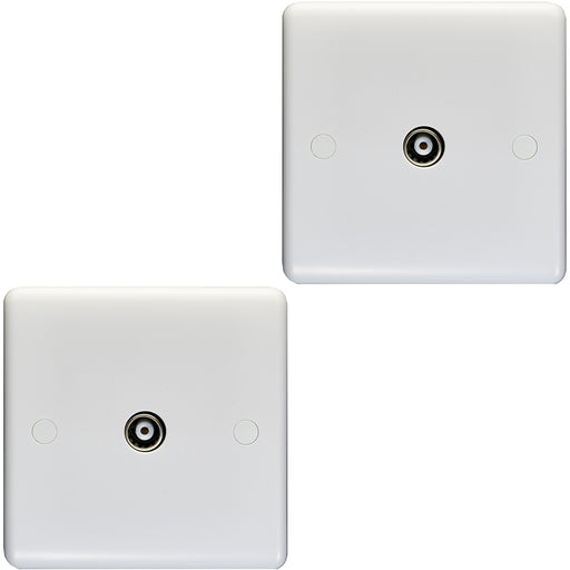 2 PACK 1 Gang Single TV Aerial Wall Face Plate - WHITE Female Coaxial Socket