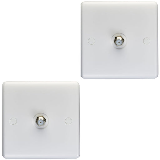 2 PACK 1 Gang Single TV Satellite Wall Face Plate WHITE Female F-Connector Screw