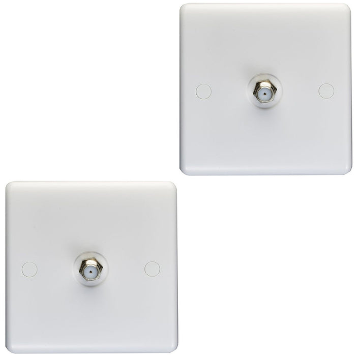 2 PACK 1 Gang Single TV Satellite Wall Face Plate WHITE Female F-Connector Screw