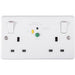 2 Gang Double 13A Swithed UK Plug Socket - 30mA Passive RCD WHITE Safety Outlet