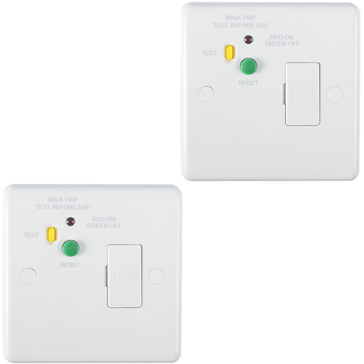 2 PACK 1 Gang Single 13A Unswitched Fuse Spur & 30mA Passive RCD WHITE Safety
