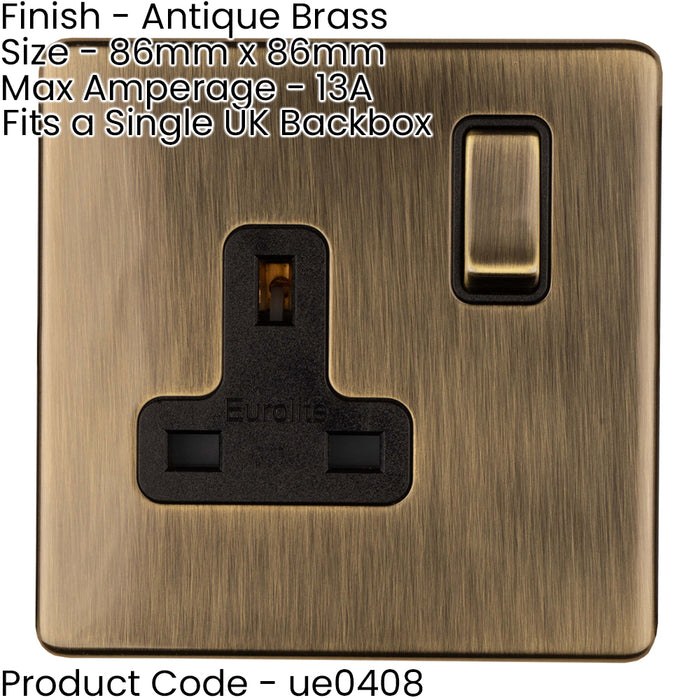 3 PACK 1 Gang DP 13A Switched UK Plug Socket SCREWLESS ANTIQUE BRASS Wall Power