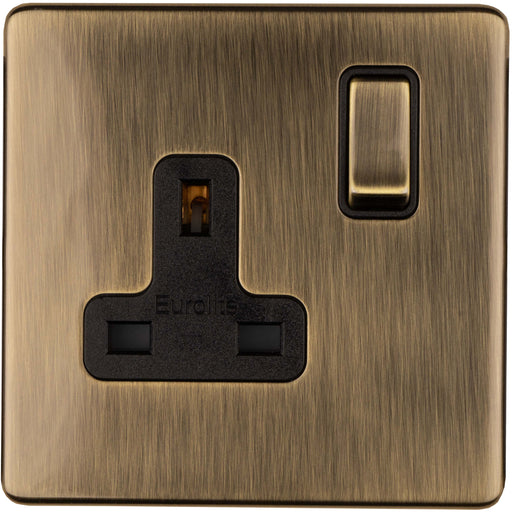 1 Gang DP 13A Switched UK Plug Socket SCREWLESS ANTIQUE BRASS Wall Power Outlet