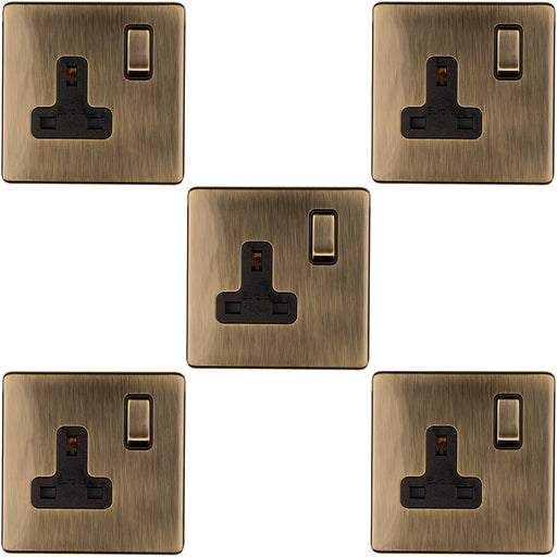 5 PACK 1 Gang DP 13A Switched UK Plug Socket SCREWLESS ANTIQUE BRASS Wall Power