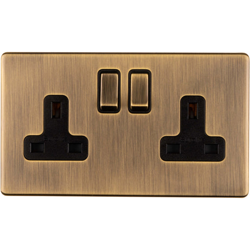 2 Gang DP 13A Switched UK Plug Socket SCREWLESS ANTIQUE BRASS Wall Power Outlet
