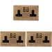3 PACK 2 Gang DP 13A Switched UK Plug Socket SCREWLESS ANTIQUE BRASS Wall Power