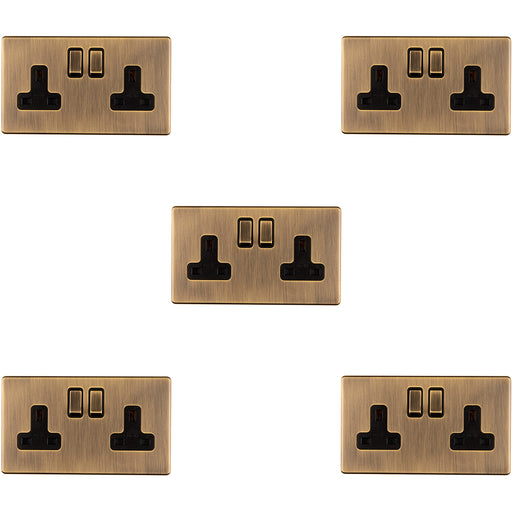 5 PACK 2 Gang DP 13A Switched UK Plug Socket SCREWLESS ANTIQUE BRASS Wall Power