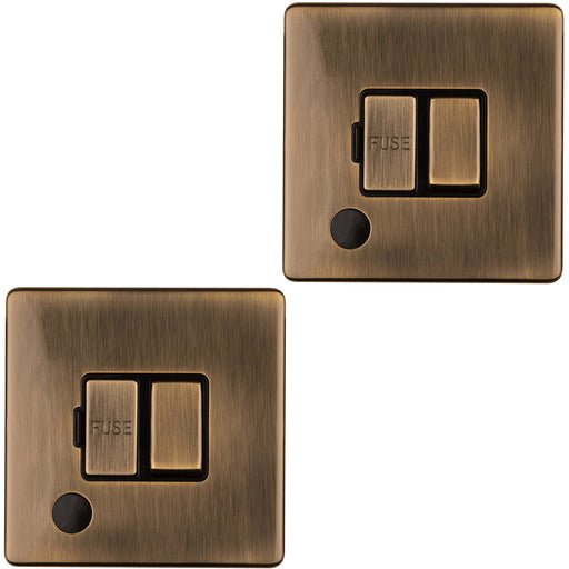 2 PACK 1 Gang 13A Switched Fuse Spur & Flex Outlet SCREWLESS ANTIQUE BRASS Plate