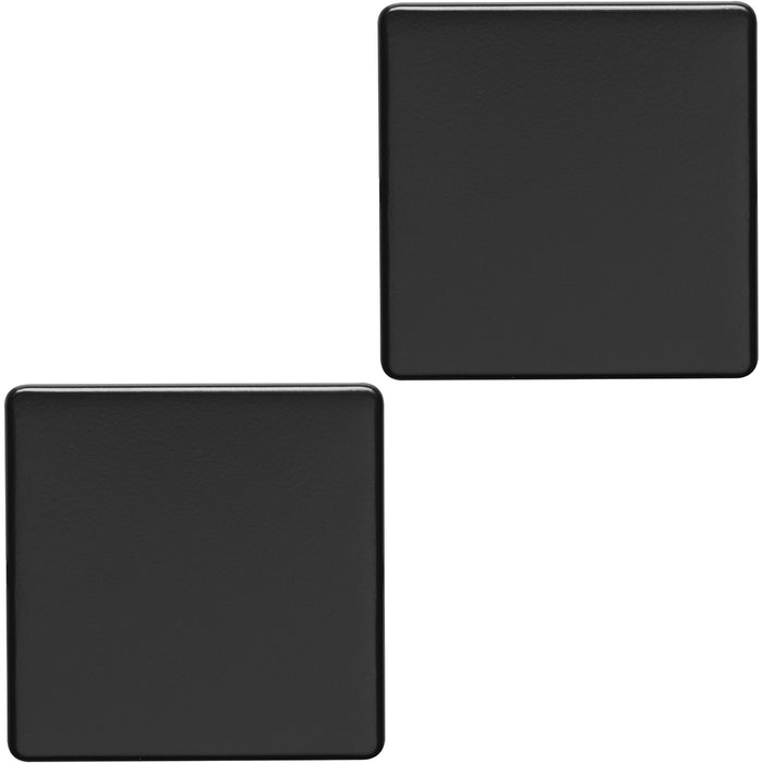 2 PACK Single SCREWLESS MATT BLACK Blanking Plate Round Edged Wall Hole Cover