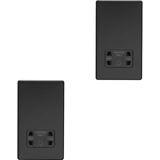 2 PACK 230V 115V Twin Shaver Socket Wall Plate SCREWLESS MATT BLACK Bathroom