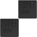 2 PACK 1 Gang DP 13A Switched UK Plug Socket SCREWLESS MATT BLACK Wall Power