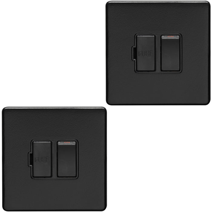 2 PACK 1 Gang 13A Switched Fuse Spur SCREWLESS MATT BLACK Mains Isolation