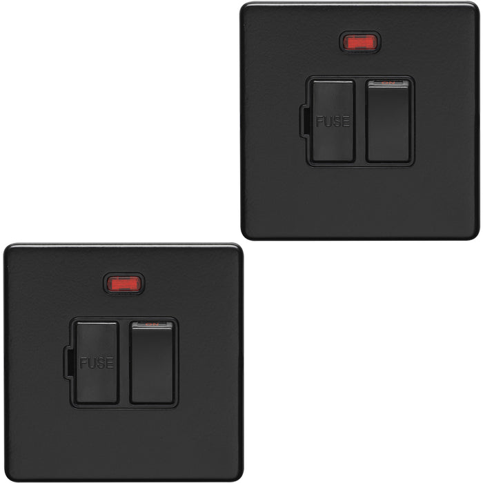 2 PACK 1 Gang 13A Switched Fuse Spur & Neon SCREWLESS MATT BLACK Mains Isolation