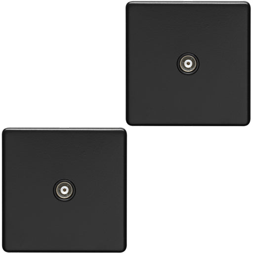 2 PACK 1 Gang Single TV Coaxial Aerial Socket SCREWLESS MATT BLACK Wall Plate