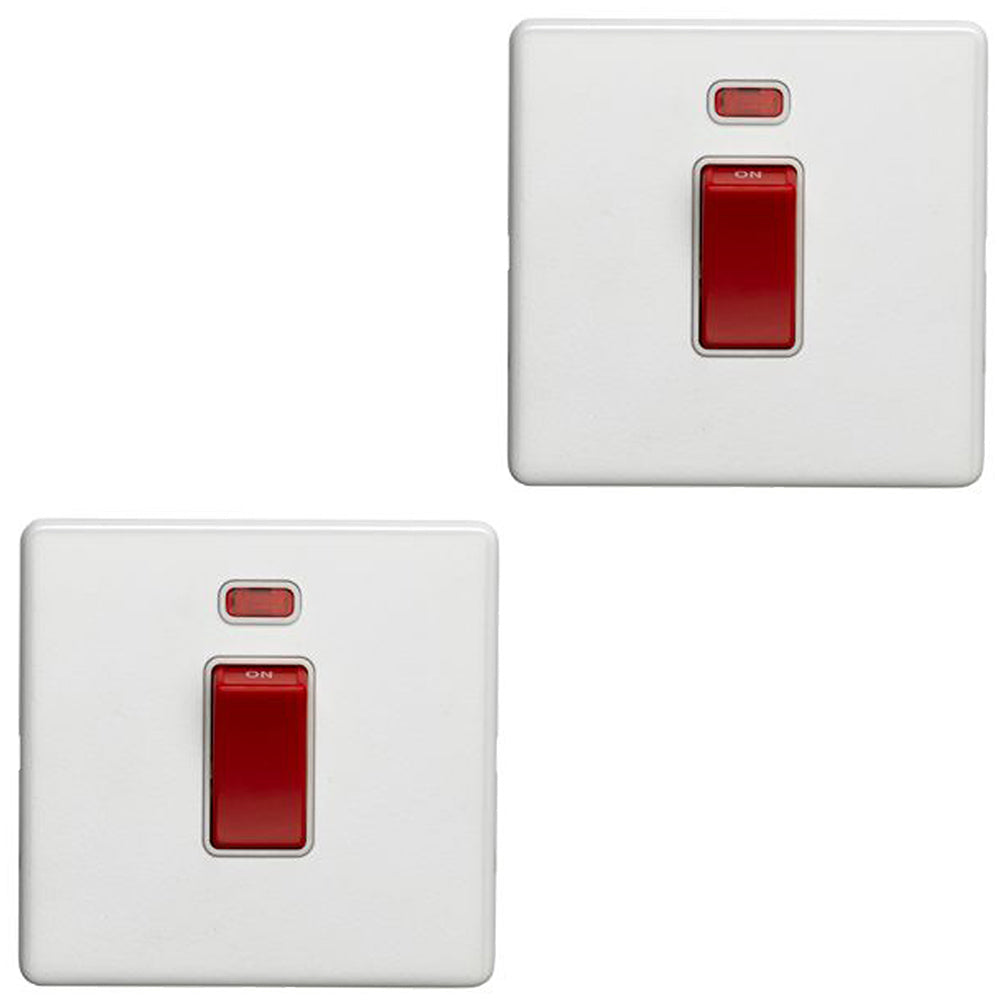 2 PACK 1 Gang Single 45A DP Cooker Switch & Neon SCREWLESS MATT WHITE ...