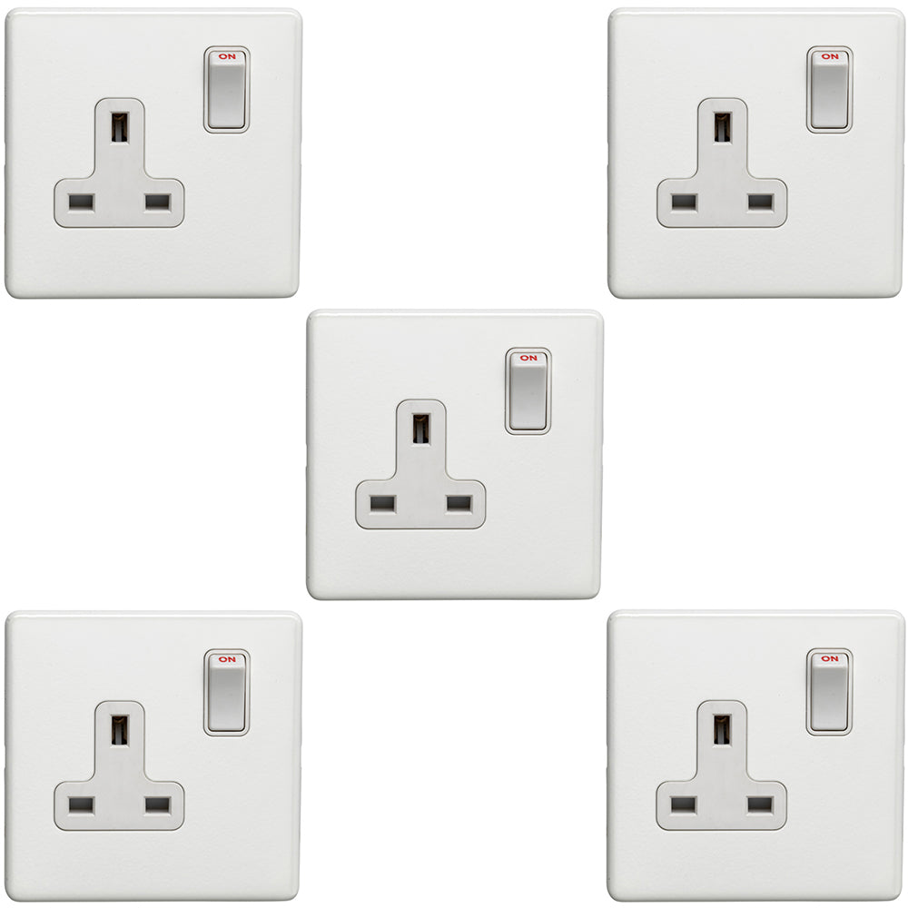 Looping Plug Socket 5 PACK 1 Gang DP 13A Switched UK Plug Socket SCREWLESS MATT WHITE Wall ...