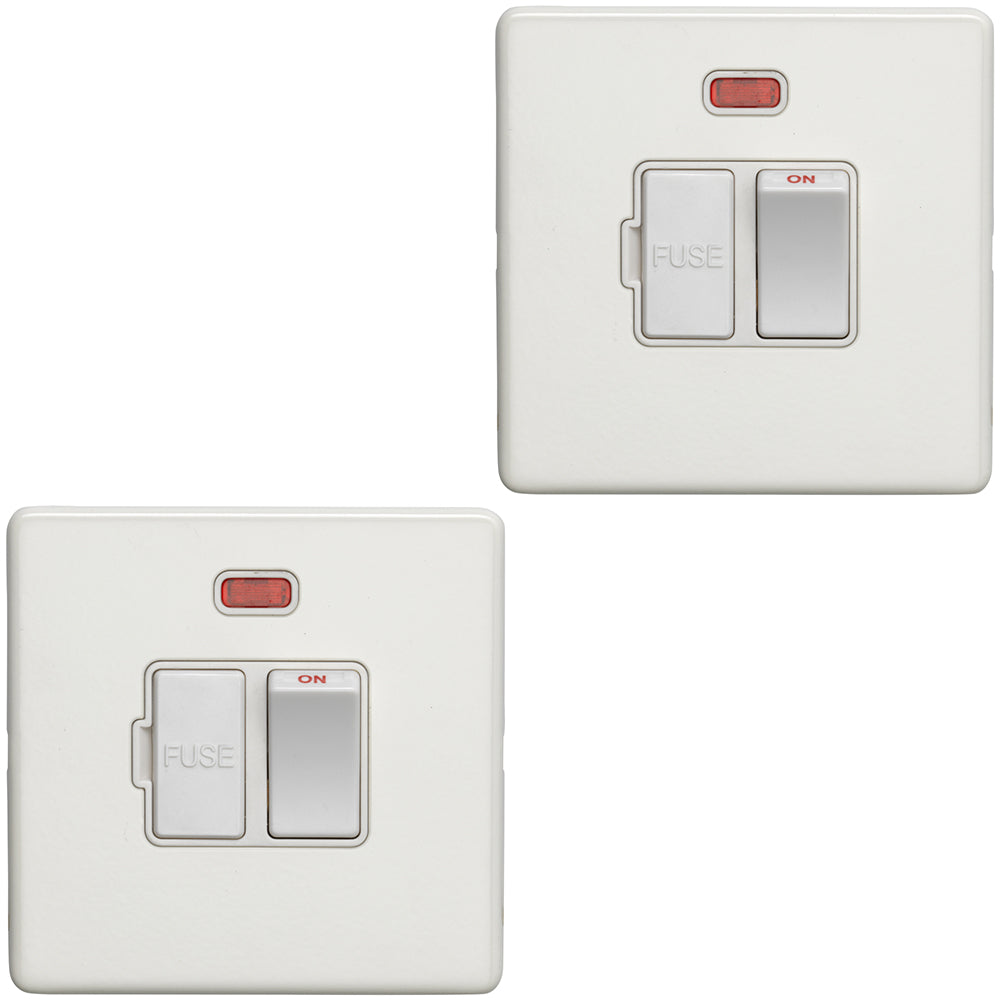 2 PACK 1 Gang 13A Switched Fuse Spur & Neon SCREWLESS MATT WHITE Mains ...