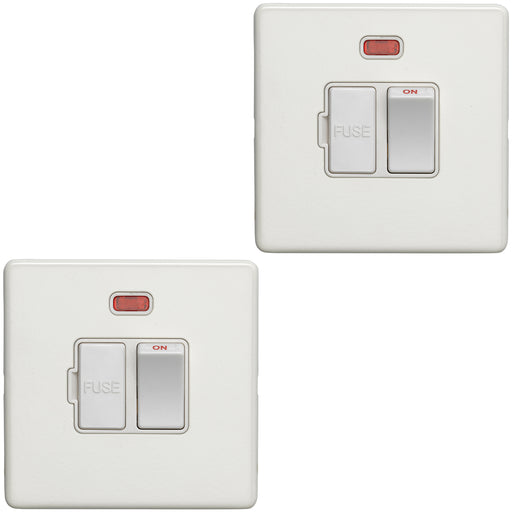 2 PACK 1 Gang 13A Switched Fuse Spur & Neon SCREWLESS MATT WHITE Mains Isolation