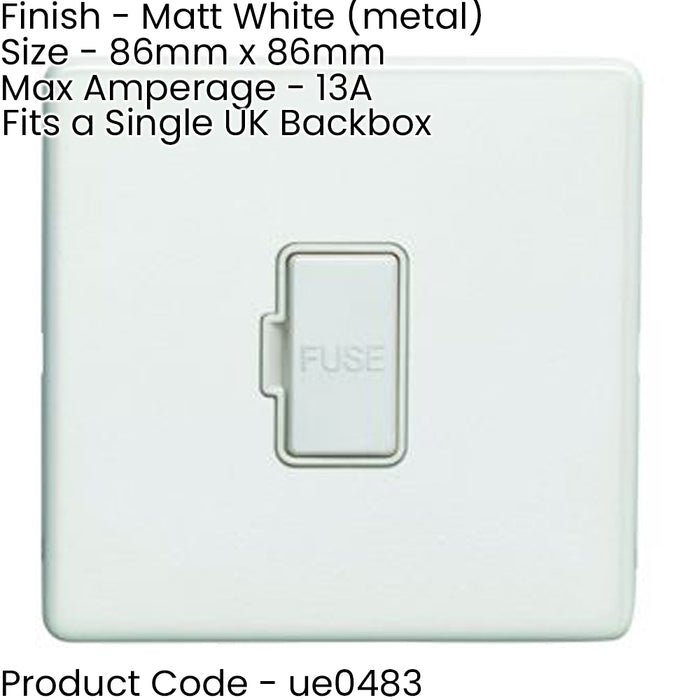 1 Gang 13A Unswitched Fuse Spur SCREWLESS MATT WHITE Rocker Mains Isolation