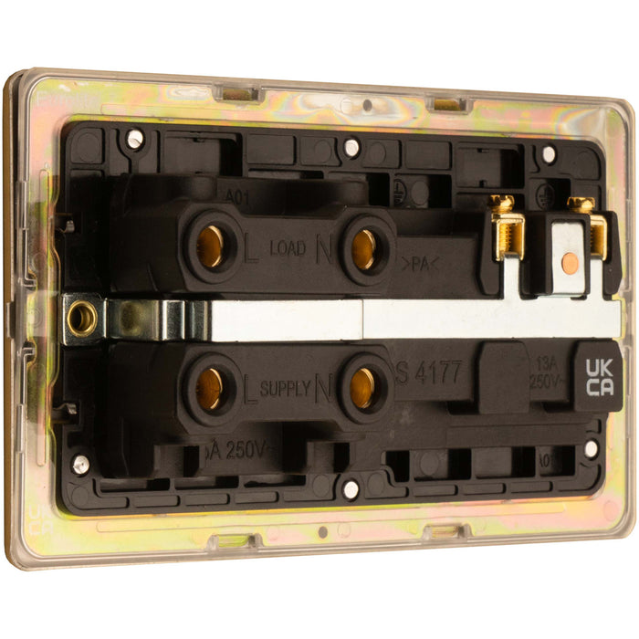 45A DP Oven Cooker Switch & Single 13A Switched Socket SCREWLESS SATIN BRASS