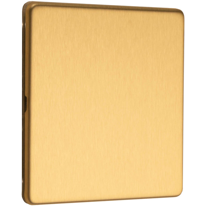 2 PACK Single SCREWLESS SATIN BRASS Blanking Plate Round Edged Wall Hole Cover