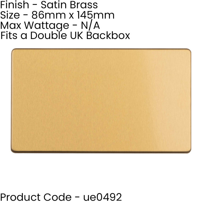 2 PACK Double SCREWLESS SATIN BRASS Blanking Plate Round Edged Wall Hole Cover