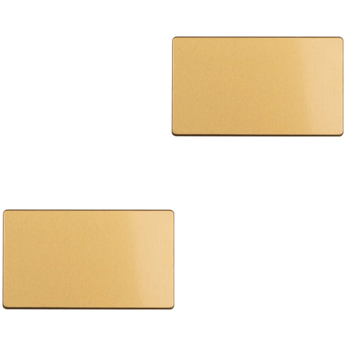 2 PACK Double SCREWLESS SATIN BRASS Blanking Plate Round Edged Wall Hole Cover