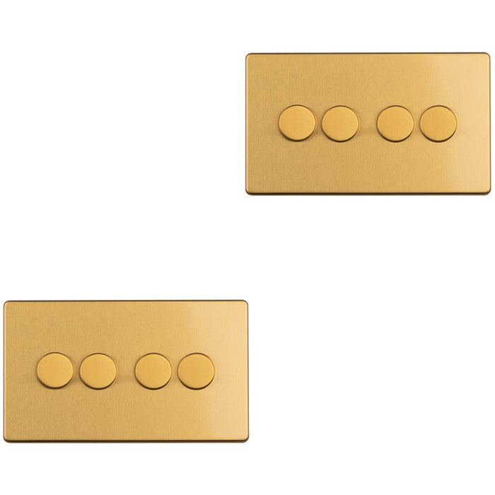 2 PACK 4 Gang Dimmer Switch 2 Way LED SCREWLESS SATIN BRASS Light Dimming Wall