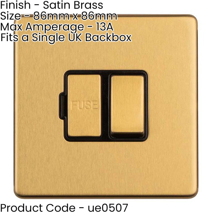 2 PACK 1 Gang 13A Switched Fuse Spur SCREWLESS SATIN BRASS Mains Isolation Plate