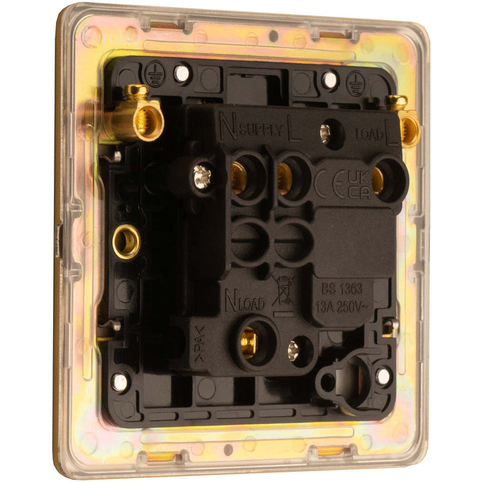 1 Gang 13A Switched Fuse Spur SCREWLESS SATIN BRASS Rocker Mains Isolation Plate