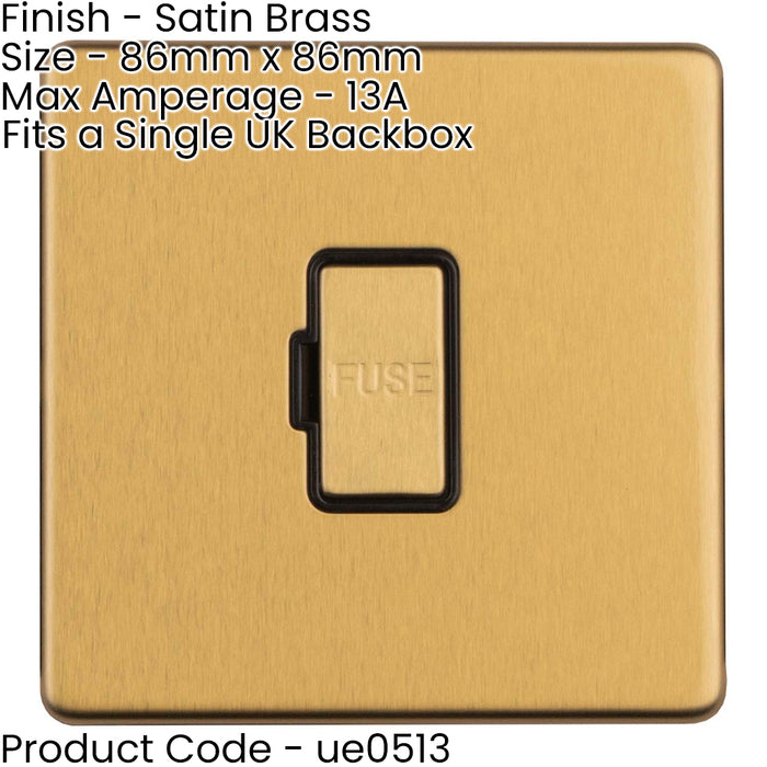 1 Gang 13A Unswitched Fuse Spur SCREWLESS SATIN BRASS Rocker Mains Isolation